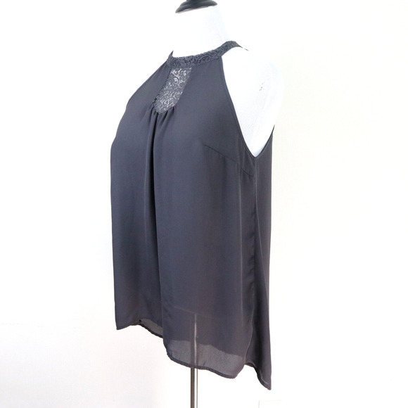 Torrid Size 0 / L Georgette Lace Inset Mock Neck Top Halter Gray - Picture 1 of 10